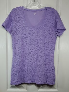 Great Northwest Indigo Lavender Burnout Short Sleeve Top Scoop Neck